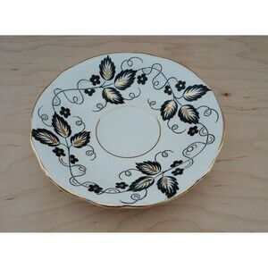 Clarence Bone China Small Floral Leaf Teacup Plate Gold Trim Made in England 5.5